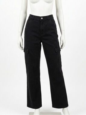 Hollister Ultra High Rise “Dad Pant” Black Cargo Pants with Utility Pockets Sz 3